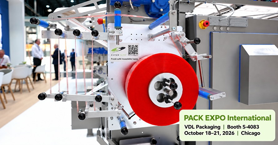 Hersluitbare doypack met Supertape te zien tijdens PACK EXPO 2026